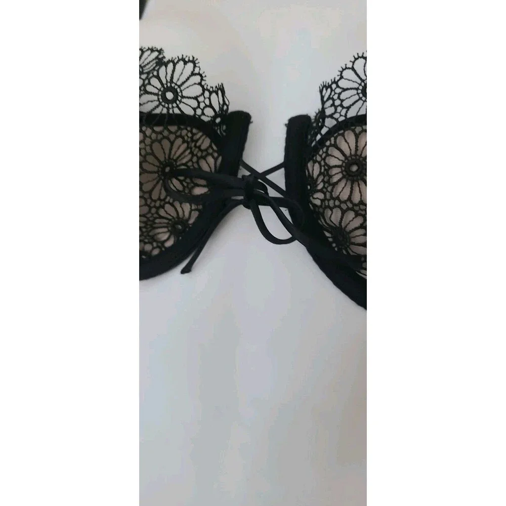 Victoria’s Secret Very Sexy Balconet Bra 34C Black Beige Semi Sheer Lace